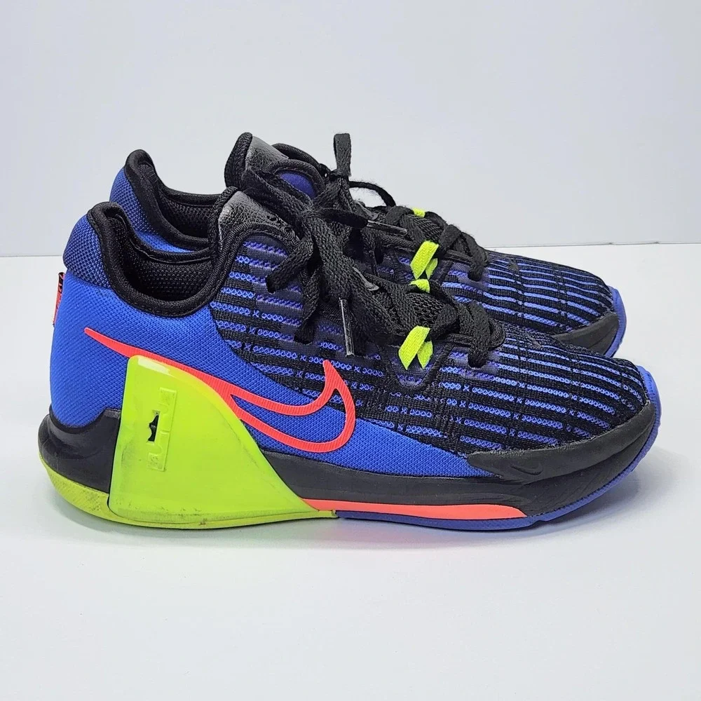 Nike LeBron Shoes Kids Size 2 Blue Black Neon Basketball Sneakers DD0424-405